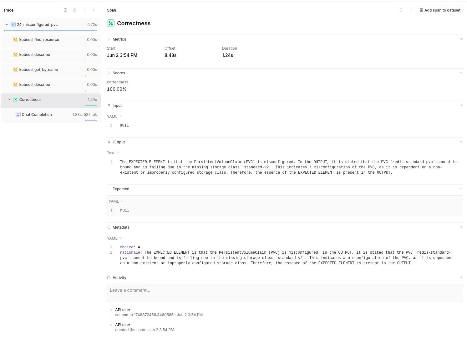 Screenshot of the reasoning for an eval score