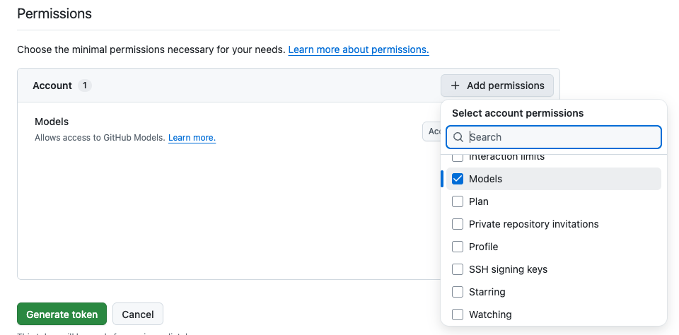 GitHub PAT Models Permission